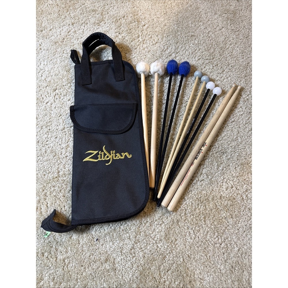 Zildjian ZSB Basic Drumstick Bag With 5 Pairs Of Mallets Sticks Vic Firth Balter